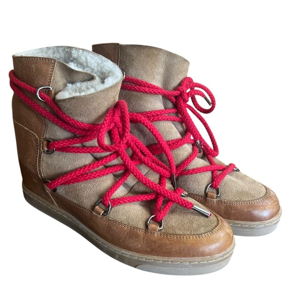 Isabel Marant womens 40/9 Nowles hidden wedge shearling boots camel red - Picture 1 of 9